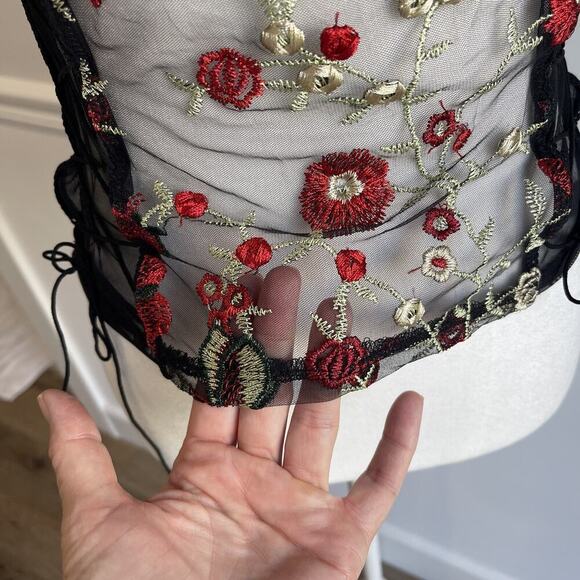 Women Size M Sheer Tank Mesh Roses Black Goth Whimsigoth Embroidered Lingerie - Picture 2 of 11